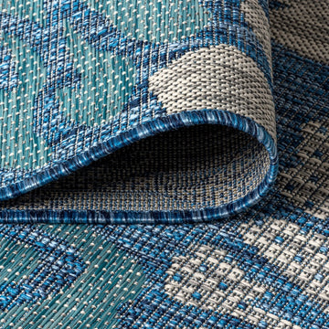 Zinnia Modern Floral Textured Weave Indoor/outdoor Round Rug